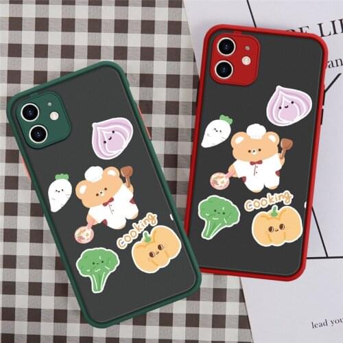 JAMULAR Cartoon Bear Phone Case For iPhone 11 Pro XS MAX 12 mini XR 7 SE2020 X 8 Plus Animal Fruit Shockproof Cover Matte Fundas