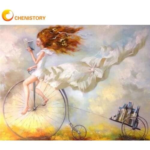 CHENISTORY Picture By Numbers Kits For Adults Unique Gift Girl And Bike Figure Painting By Number Diy Framed Acrylic Drawing Can