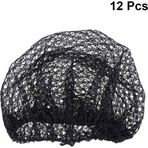 12 Pcs Disposable Mesh Cap Black Hair Net Caps Elastic Free Size Head Covers for Cosmetics Kitchen Cooking Home