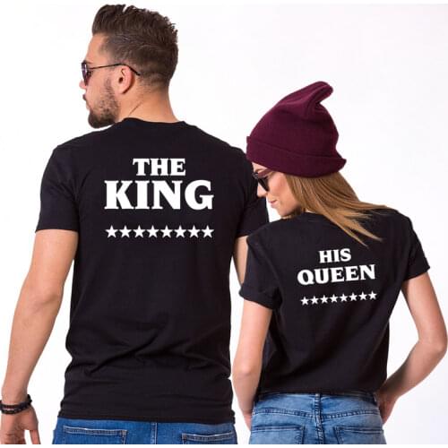 KING QUEEN Letter Printed Black Tshirts Summer Casual Short Sleeve Tees Tops Matching Couple Tops His and Her Tee Clothes