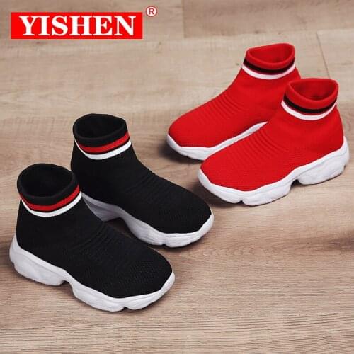 YISHEN Autumn Winter Kids Sneakers Children Casual Shoes Slip-on Breathable Kids Socks Shoes Non-slip Boys Girls Sport Shoes