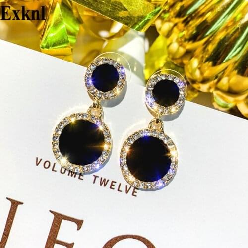 Exknl Star Round Party Drop Earrings for Women Crystal Korean Dangle Earrings Bridal Rhinestone Wedding Earrings Women Jewelry