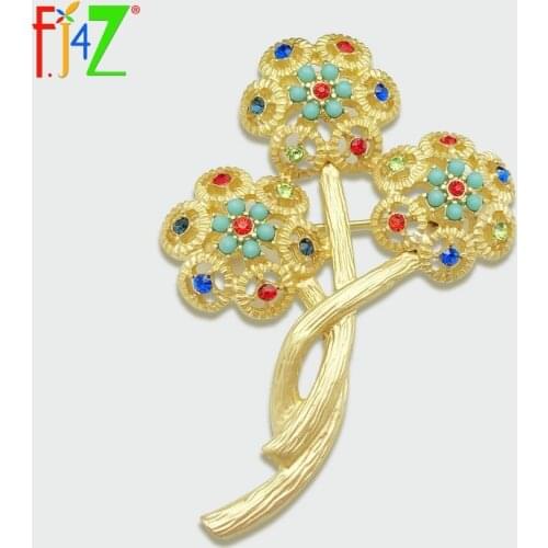 F.J4Z Gorgeous Brooches for Women Fashion Luxurious Colorful Rhinestone Flower Pin Brooch Accessories broches Pins