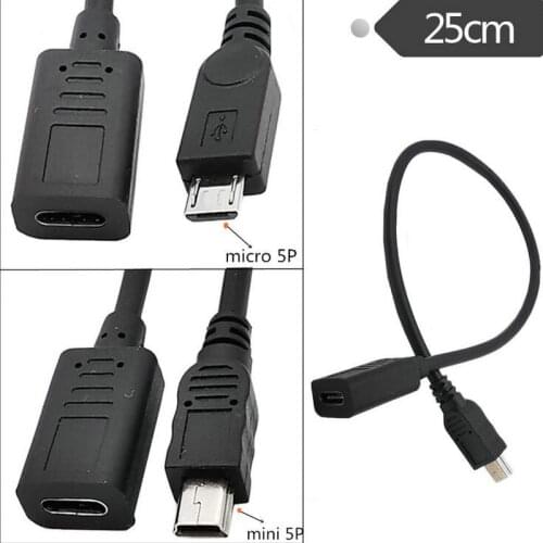 Mini / micro USB Male to Type-c Female Charge Data Adapter Cable Cord Adapter 25cm