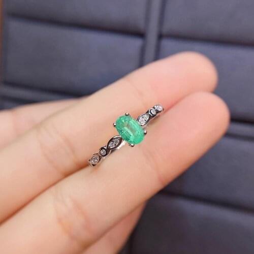 SHILOVEM 925 sterling silver real Natural Emerald rings classic fine Jewelry new wedding wholesale gift 4*6mm jcj0406588agml