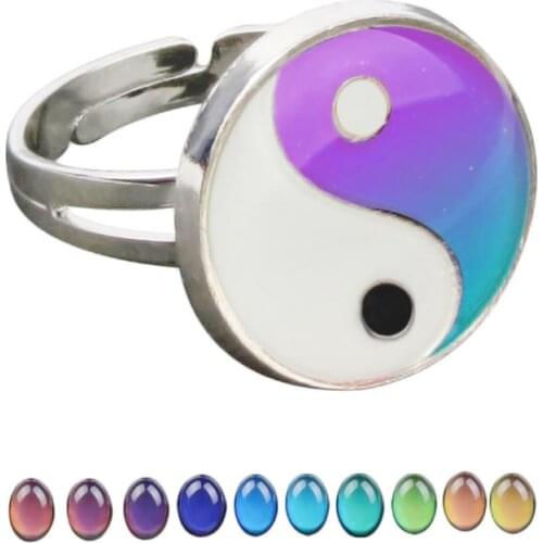 Yinyang Mood Ring Color Change Mood Ring Adjustable Emotion Feeling Changeable Temperature Ring Jewelry For Women Men Gift