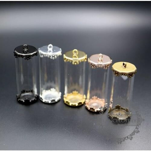 40x15mm round glass tube dome bronze,silver,black,gold,rose gold bezel tray DIY wish vial pendant charm supplies 1800232