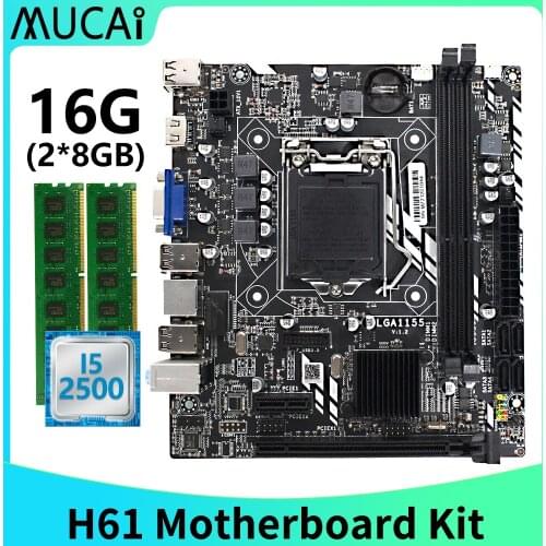 MUCAI H61 Motherboard LGA 1155 Kit Set With Intel Core i5 2500 CPU Processor And DDR3 16GB(2*8GB) 1600MHZ RAM Memory PC