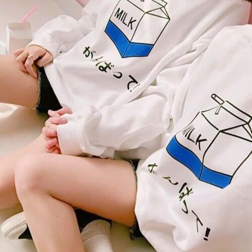 Japan Harajuku cute Retro kawaii loose casual tops Ulzzang milk box Cartoon funny print oversized female winter warm sweatshirt