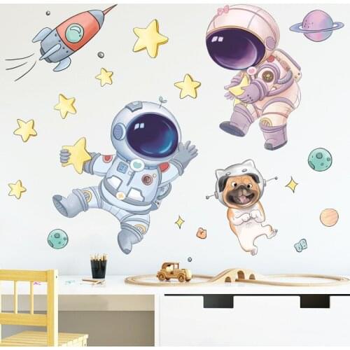 Cute Space Astronaut Wall Stickers for Children Kids room Wall Decor Removable Vinyl PVC Decals Bedroom Sticker Home Decoration