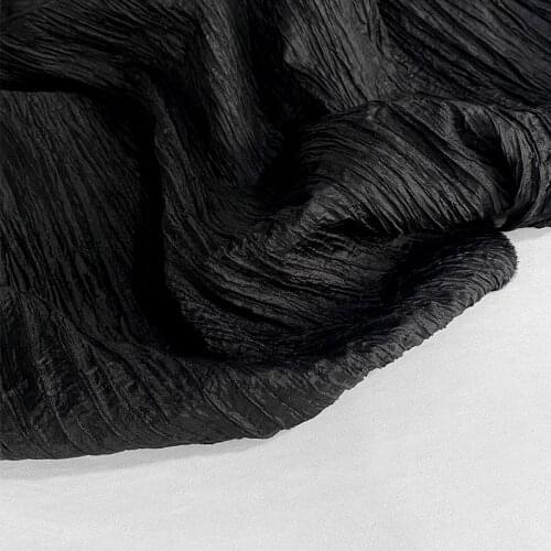 Fashion Crushed Black Chiffon Fabric By Yard For Dress Material 100d Chiffon Irregular Pleated Fabric Width 1.2 Meter