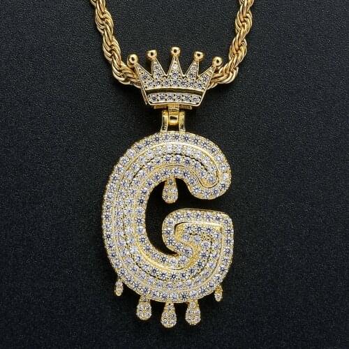 26 Crown Water Drop English Alphabet Hip Hop Pendant Micro-inlaid Zircon Tide Brand Mens Hip Hop Jewelry