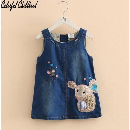 New Fashion 2017 Summer Girls Dress Cute Denim Cartoon Printed Children Clothes High Quality Jeans Kids Dresses