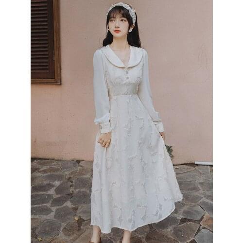 2020 new fashion womens clothing Solid Vintage Full dresses white dress