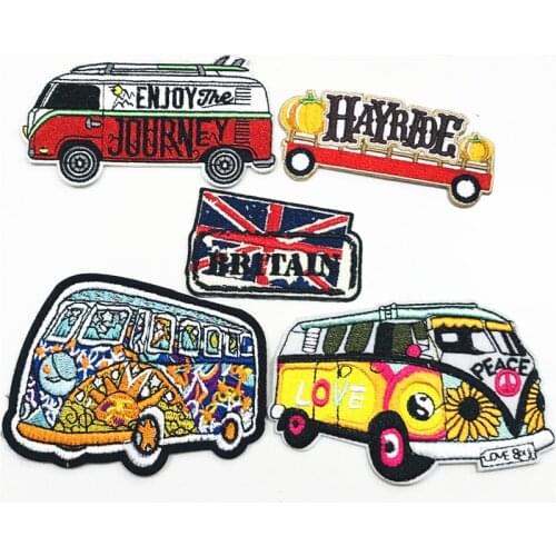 Novelty Car Scream Horror Team Bus Embroidery Outdoor Patch Iron On Clothes Patches For Clothing Punk Badges Sticker Mix Designs