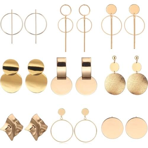 New Vintage Drop Earrings For Women Gold/Silver Color Big Geometric Statement Earring 2019 Fashion Earring India Jewelry
