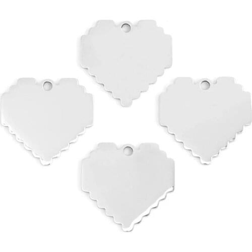 100% Stainless Steel Heart Charm Blank For Engrave Rose Gold/Gold/Silver Color Metal Sawtooth Heart Charms Mirror Polished 50pcs