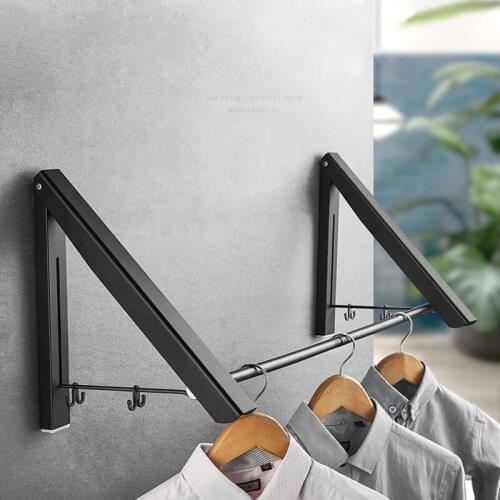 Useful Space Aluminum Wall Hanger Retractable Indoor Clothes Hanger Magic Foldable Drying Rack Waterproof Clothes Towel Rack