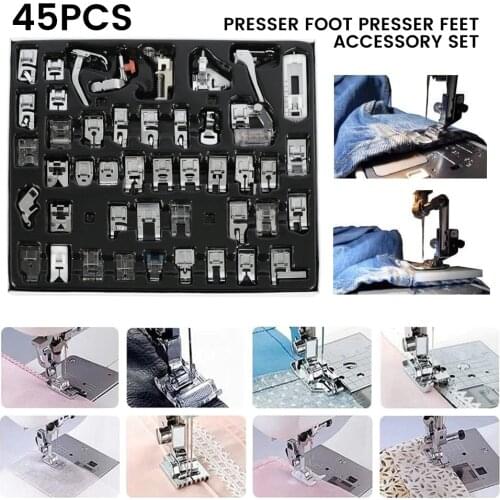 45pcs Household Sewing Machine Foot Presser Suit Braiding Blind Stitch OverLock Zipper Ruler Parts Sewing Machine Accessories