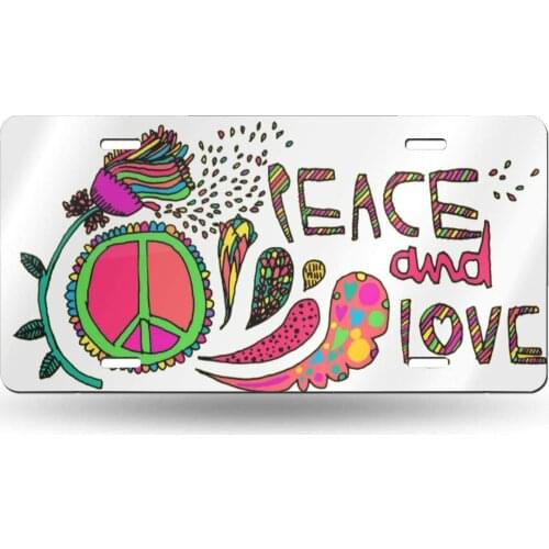 Bomini Car License Plate Frame Peace and Love Metal Covers for Front Wall Bike Golf Cart Auto Car Tag Signs SUV Bar Decorative