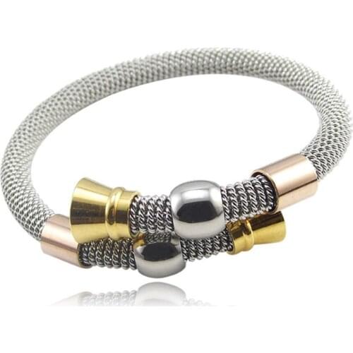 Luxury Braided Charm Open Cuff Men Male Sporty Bangles Trendy Stainless Steel Chain Link Vintage Bracelets Women Jewelry