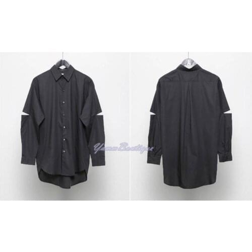 Asymmetric Cut Extended Essentials Cotton Short Sleeve KW Style Shirt for Men / Original Back Long Check Shirt Button Front Shir