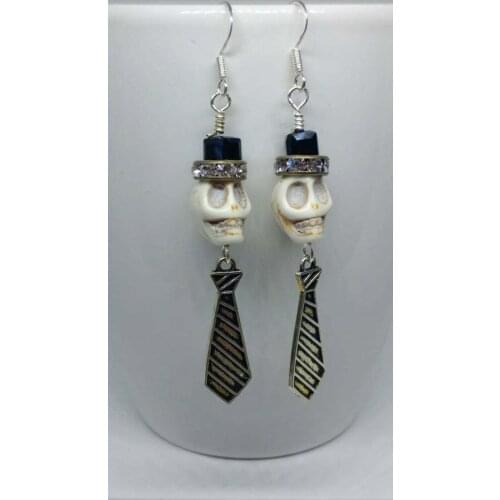 Handmade Skull Bowtie Earrings Punk Goth Jewelry Unisex Earrings Halloween Earrings