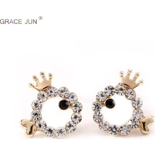 GRACE JUN New Arrival Small Crown Fish Shape Clip on Earrings No Pierced for Kids Party Daily Cute No Hole Earrings Anti-allergy