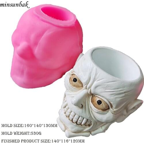Minsunbak Big Skull 3D Silicone Mold DIY Halloween Day Of The Dead Candle Mold Gothic Style Cake Decorating Tools