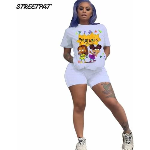 Fitness Biker Shorts Tracksuit Sweat Suits 2 Piece Set Women TShirts Cartoon Birthday Outfits Lounge Wear Chandal Mujer 2020