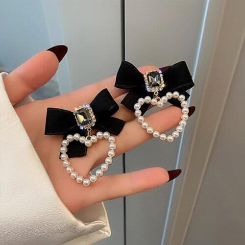 Temperament Diamond Pearl Earrings Korean Trendy Heart Earrings Love Ear Stud Fashion Jewelry Gift For Women Ladies Girlfriend
