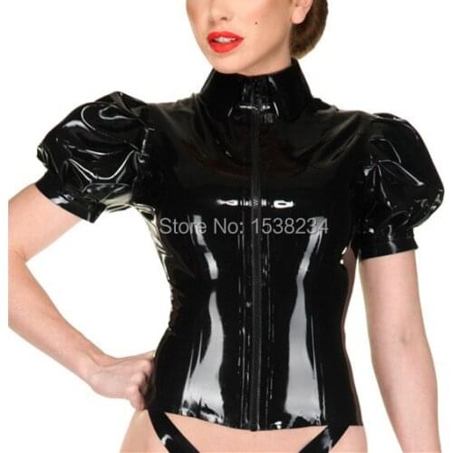 Latex Top Womens Rubber Blousers sleeves Women tops