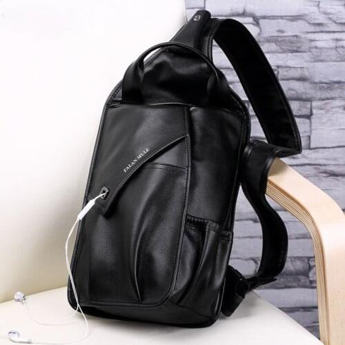 Outdoor Mens First Layer Cowhide Chest Bag Black Leather Copy Bag Leather Bag Mens Messenger Bag