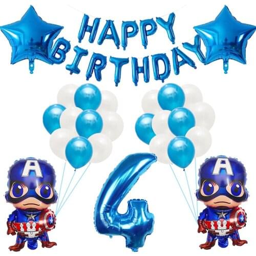26pcs Spider-man Captain America Foil Balloons 30inch Red Blue Number Cartoon Superhero Helium Birthday Party Decorations Kids