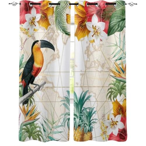 Toucan Flower Fruit Tropical Plants Pineapple Map Curtains for Kids Room Living Room Window Drapes Curtain Window Treatments