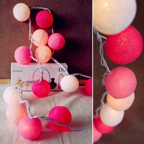 20Balls/set Pink Gray Red Tone Wedding cotton ball String Plug Fairy lights Party home Patio Wedding Romantic decor String