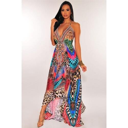2021 Summer Sexy Beach Long Dress for Women Causal Loose Party Vacation Print High Slit Sleeveless Bodycons Dresses Vestidos