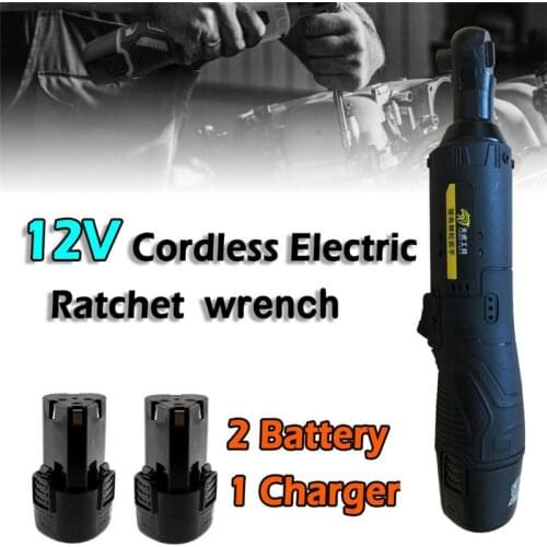 3/8'' 12V 90 Degree Powerful Electric Cordless Wrench Ratchet Right Angle Wrench Tool Set + 2 Battery Household Rechargeable