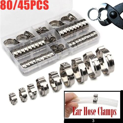80/45pcs Single Ear Stepless Hose Clamps 5.8-23.5mm 304 Stainless Steel Hose Clamps Cinch Clamp Rings for Sealing Kinds of Hose