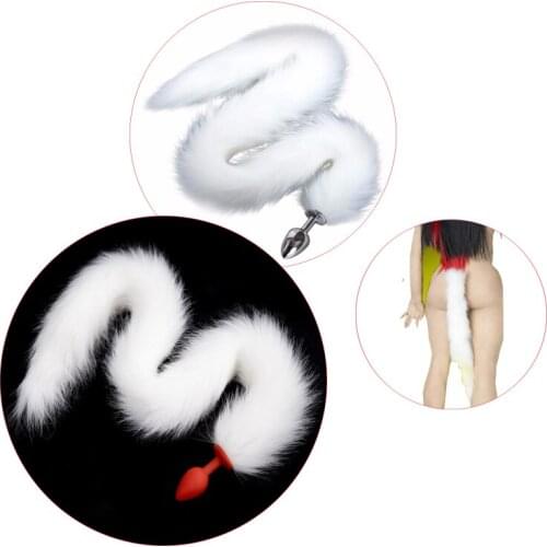 78CM Long White Fox Tail Anal Plug Games Fetish Silicone and Metal Anal Butt Plug Two Styles Game Products Sex Toys For Women