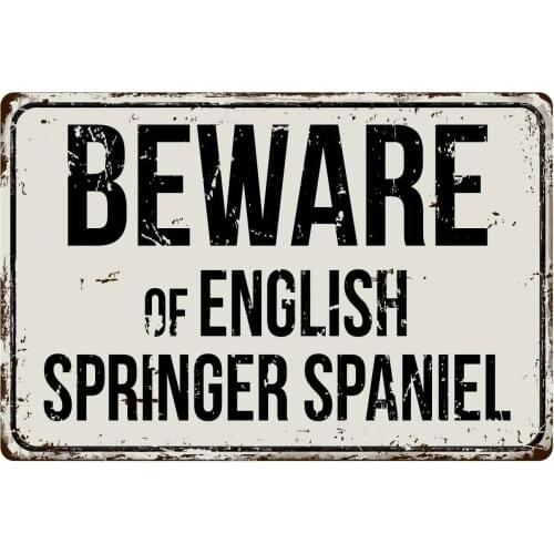 Deerts 89VS Beware of English Springer Spaniel 8 x 12 Vintage Aluminum Retro Metal Sign