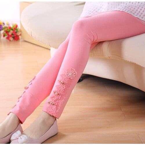 Children girls lace flower cotton causal skinny leggings kids fashion spring summer autumn 3-color princess leggings 4 -12 years