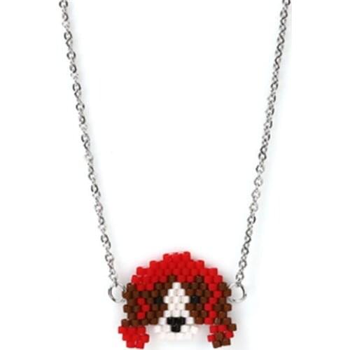 DoreenBeads Handmade Stainless Steel & Glass Seed Beads Necklace Silver Color White & Red Dog Animal 42.5cm long, 1 Piece