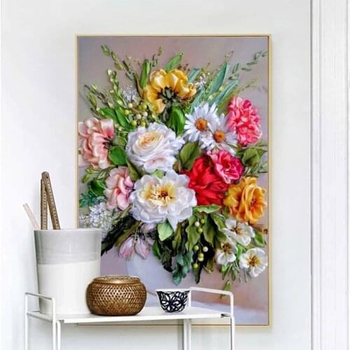 Europe Abstract Flowers Canvas Painting Bouquet In Vase Print Poster Drawing Bedroom Room Porch Wall Art Picture Home Decor
