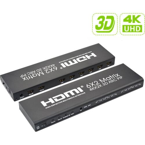 HDMI-compatible Matrix 6X2/4x2 switch 1080P Splitter 6 in 2 by remote control 4K/30Hz High Definition Switchs 3.5mm stereo sound