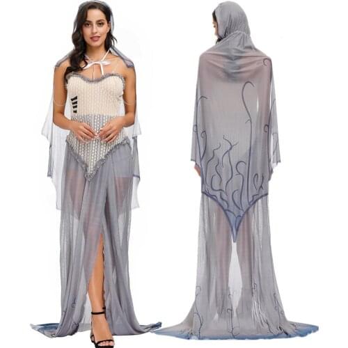Halloween Cosplay Vampire Zombie Scary Ghost Bride Costume Sexy Bra Strapless Dress
