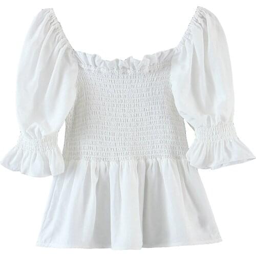 JC·KILIG 2021 Slim White Top With Bubble Sleeves DP9382