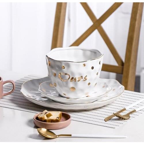 Handmade hammer pattern Nordic plate golden wave point ceramic plate Western steak plate dish plate