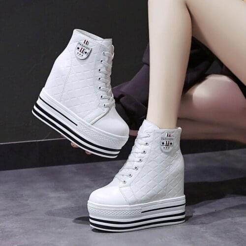 White Trendy Shoes Women High Top Sneakers Women Platform Ankle Boots Femme Chaussures Femmes Height Increase Outdoor Shoes