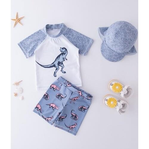 New Boys Swimsuit dinasour Swimwear Owl Boys UPF50 Short Sleeve Toddler Boy Swimming Wear 3 pcs Bathing Suit Child 3-8T